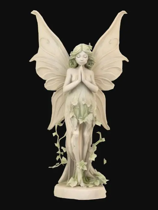 3D model for Botanical stone fairy core statue, Game Assets, Carved, Highly Detailed, Ultra Realistic
