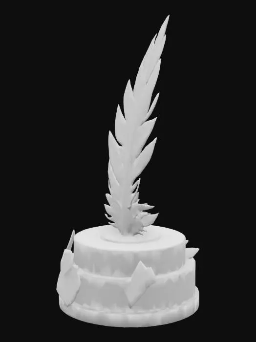 3D model for Low-poly pedestal with oversized glowing feather and aura ring, fairycore spiritual artifact, stylized celestial relic.