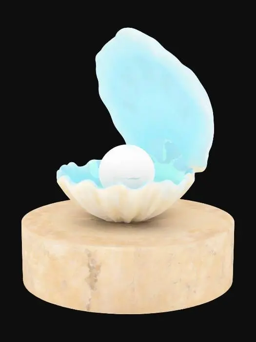 3D model for Object: Stone pedestal with open shell
Material: Stone, pearl, glowing resin
Shape/Form: Small podium with wide top
Color Scheme: Sandstone, pale blue light
Texture Details: Polished shell curves
Style: Stylized
Environment: Temple altar

#ocean#