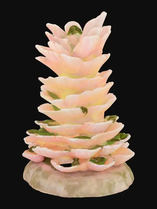 3D model for Object: Altar built from stacked large shells
Material: Shell, moss, glowing rune stone
Shape/Form: Tiered organic curves
Color Scheme: Cream, pink, mint glow
Texture Details: Soft worn shell ridges
Style: Stylized
Environment: Ocean floor ritual site

#ocean#