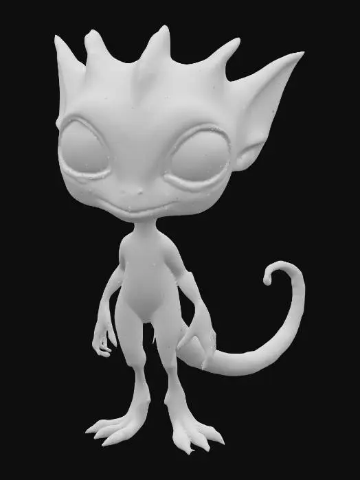 3D model for Fantasy alien character in a highly detailed 3D rendered, Pixar-inspired style, with oversized expressive features, soft glowing textures, rich iridescent colors, and intricate digital sculpting.