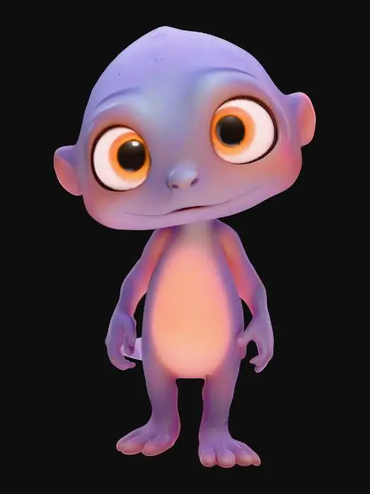 3D model for Highly stylized 3D Disney-Pixar character with luminous, glowing textures, oversized expressive eyes, soft rounded features, semi-transparent and ethereal effects, detailed 3D model, 3D animated, clear background style