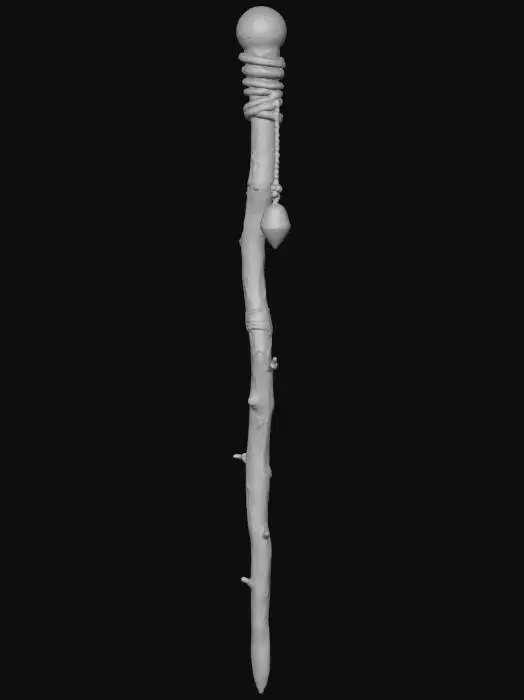 3D model for Create a detailed 3D model of a magical wand designed for a young spellcaster. The wand should be slender and slightly twisted, made of enchanted wood like elder or willow. Add glowing runes etched along the shaft, and a gemstone tip — options like amethyst, ruby, or moonstone. Include subtle spark effects or magical aura swirling around it. The handle should be wrapped in velvet or dragonhide, with a charm or tassel dangling from the base. The design should feel mystical, elegant, and ready to cast powerful spells.
