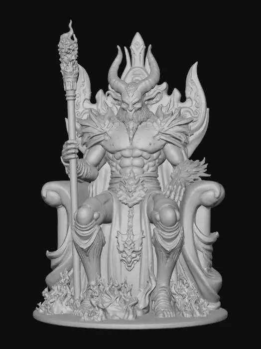 3D model for A molten tyrant forged in the heart of a dying volcano. His armor is cracked basalt, leaking fire with every movement. His throne is a scorched dragon skull, and his scepter burns with the last breath of fallen heroes. #villain#