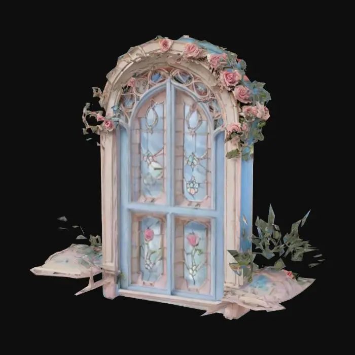 3D model for {
  "Object": "Charming pink wooden door with floral arch and potted flowers",
  "Material": "Painted wood, terra-cotta pots, blooming flowers",
  "Shape/Form": "Arched door with vertical panels and decorative trim",
  "Color Scheme": "Pastel pink, green foliage, vibrant rose tones",
  "Texture Details": "Wood grain, flower petals, rough clay pot texture",
  "Style": "Stylized",
  "Environment/Use Context": "Fairy garden entrance or whimsical village house",
  "Reference Models": "Inspired by cottagecore doors and English floral facades"
}
