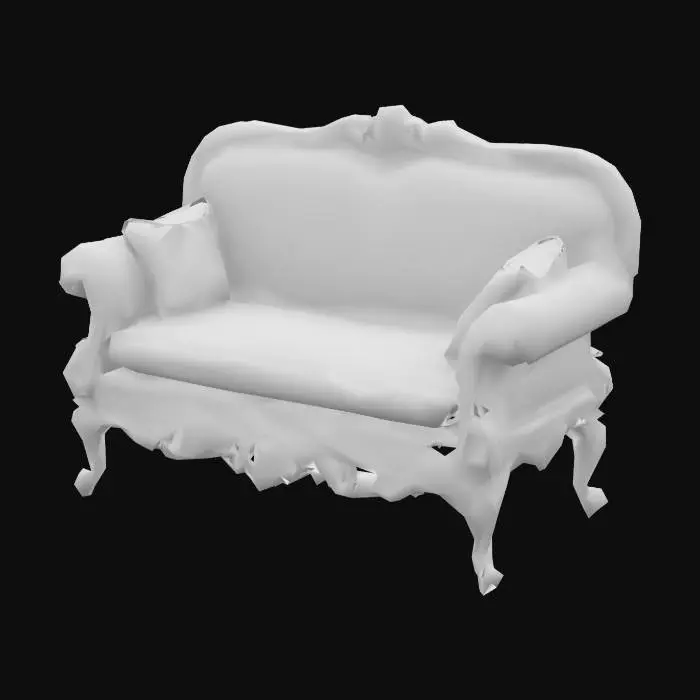3D model for 
{
  "Object": "Ornate Victorian-style loveseat upholstered in floral fabric",
  "Material": "Wooden carved frame, embroidered cushions",
  "Shape/Form": "Curved backrest with plush seat and scrolled arms",
  "Color Scheme": "Ivory base with pink and green floral upholstery",
  "Texture Details": "Velvet or linen seat, carved wood detail, tufted cushions",
  "Style": "Stylized",
  "Environment/Use Context": "Used in a vintage living room or whimsical tea lounge",
  "Reference Models": "Inspired by French rococo or shabby chic sofas"
}





