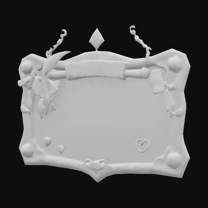 3D model for Fantasy wooden quest board with glowing magical paper scrolls, pinned feathers, and sparkle trim, heart and wing carvings, pastel crystal accents, stylized for Roblox, game-ready low poly