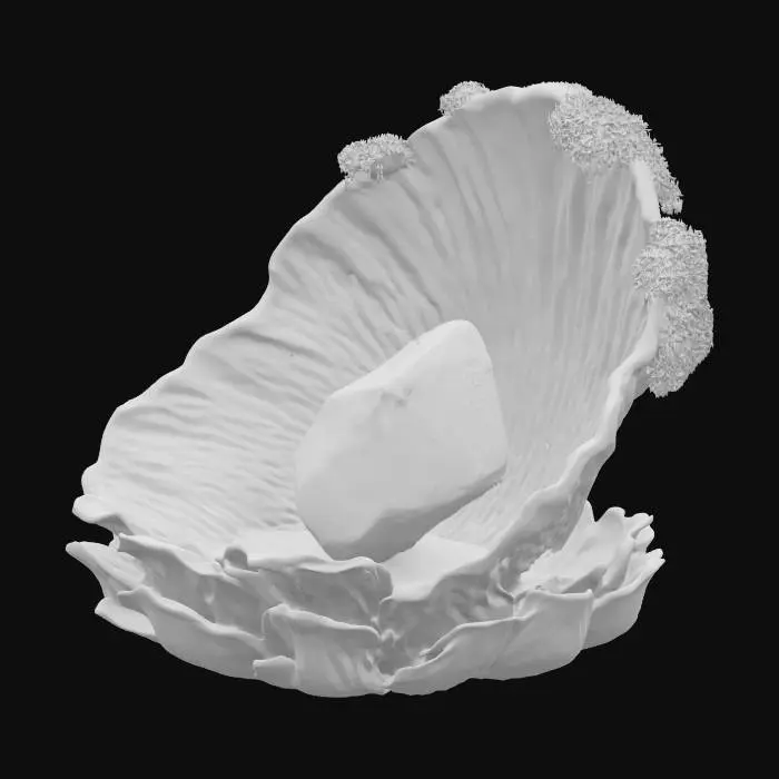 3D model for Object: Altar built from stacked large shells
Material: Shell, moss, glowing rune stone
Shape/Form: Tiered organic curves
Color Scheme: Cream, pink, mint glow
Texture Details: Soft worn shell ridges
Style: Stylized
Environment: Ocean floor ritual site

#ocean#