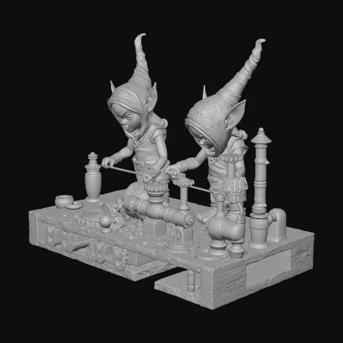 3D model for Elves in a steampunk workshop crafting glowing mechanical toys with gears and brass pipes #Christmas2025#