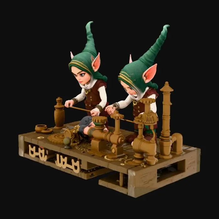 3D model for Elves in a steampunk workshop crafting glowing mechanical toys with gears and brass pipes #Christmas2025#