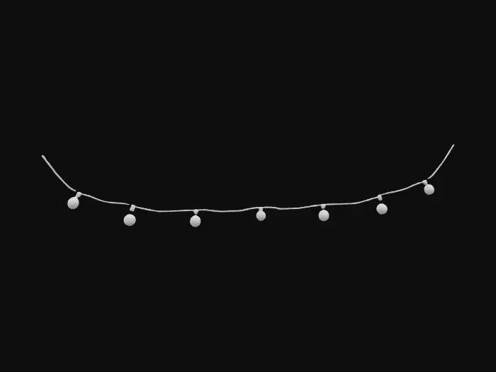 3D model for string lights with 10 round emissive white lights glowing in equal distances along the string