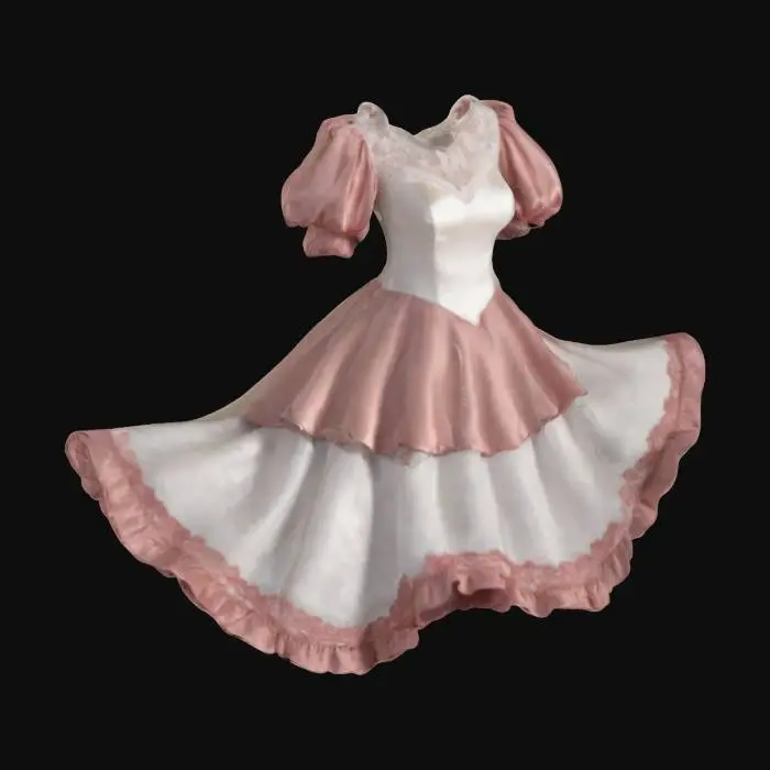 3D model for couture style dress with puff sleeves, unreal engine, no hands, no body, no head