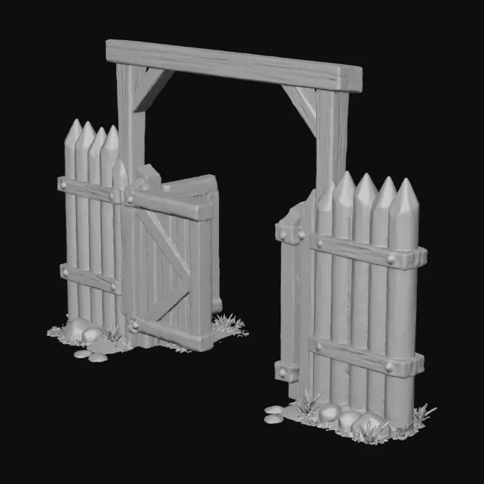 3D model for Wooden Palisade Gateway Open