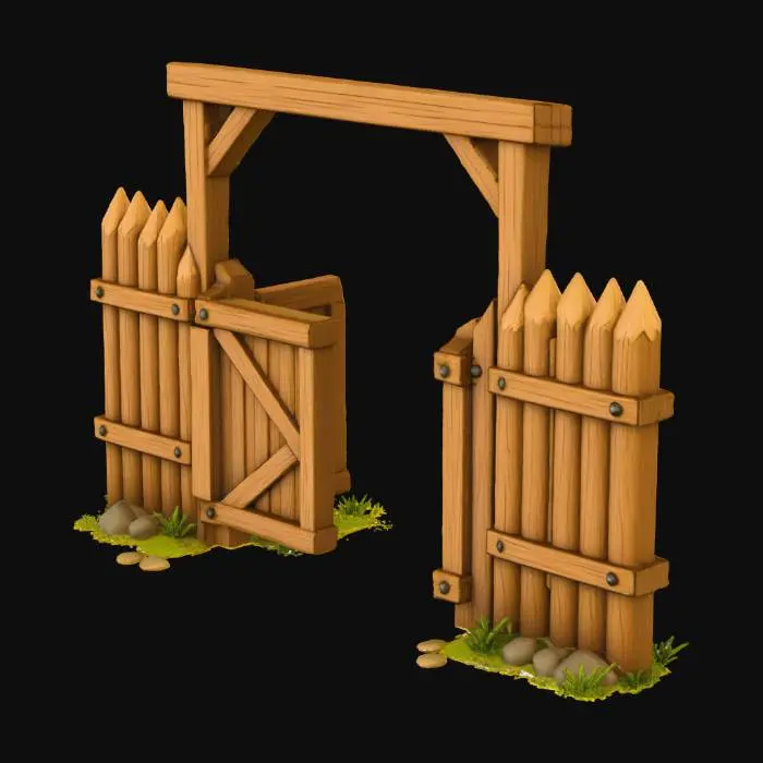 3D model for Wooden Palisade Gateway Open
