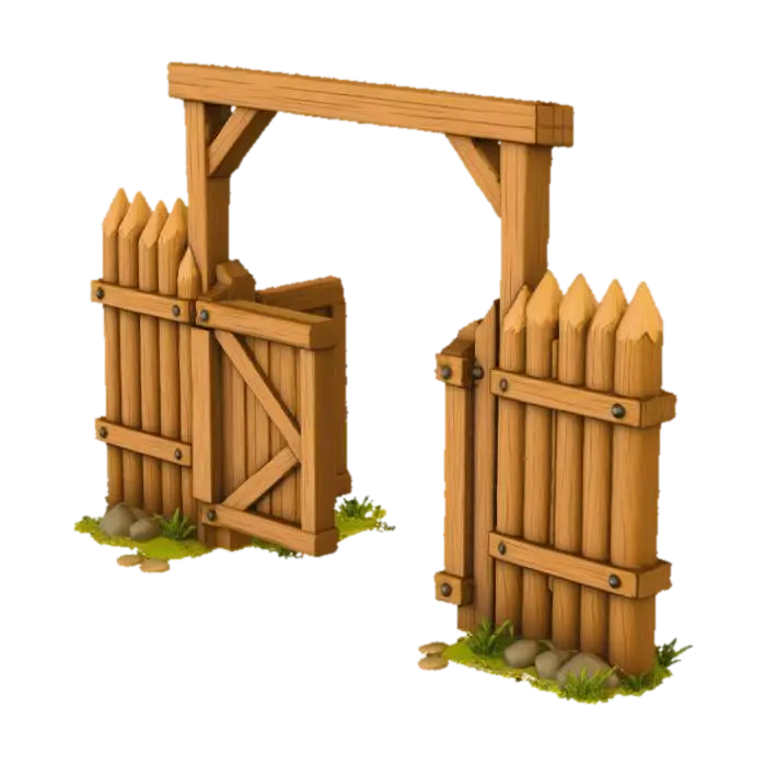Wooden Palisade Gateway Open 3D model, vytvořený pomocí AI