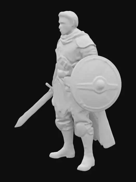 3D model for Тип: Наёмник-мужчина
Стиль: Средневековый фэнтези, игровой, реалистичный
Оружие: Одноручный меч, небольшой круглый щит
Доспехи: Лёгкая кожаная броня с металлическими пластинами на плечах,
Черты лиц: прямой нос, умеренно широкие губы, глаза средней глубины с нейтральным выражением. Волосы короткие и аккуратно уложенные, натурального цвета тёмно-каштановые
Дополнительные детали: Ножны на поясе, ремни с подсумками, тканевый плащ, сапоги с заклёпками
Позирование: Расслабленная боевая стойка