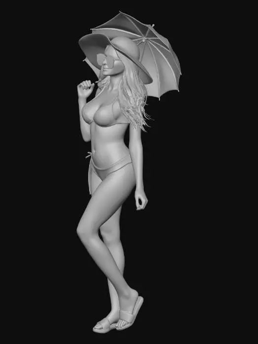 3D model for good looking grid girl in bikini with umbrella