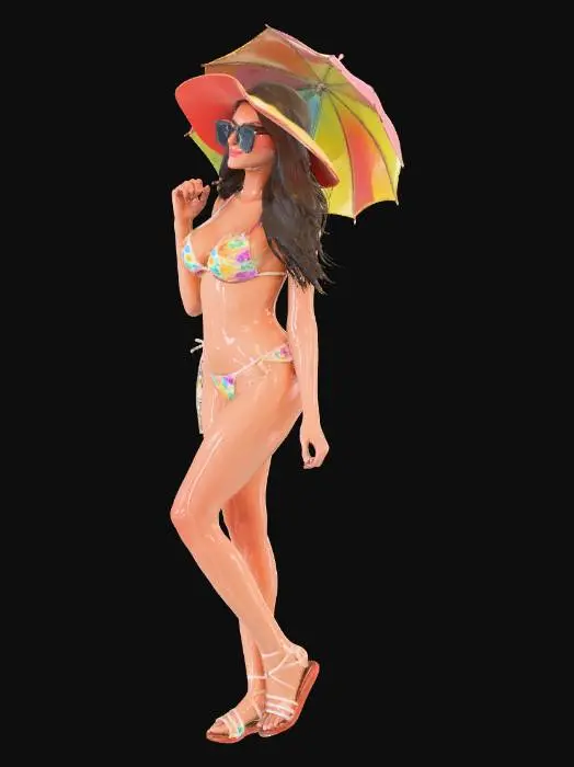 3D model for good looking grid girl in bikini with umbrella