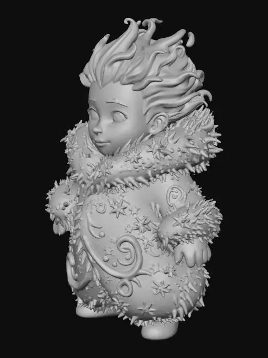 3D model for Мультик стиль ссср карандашный. морозная сказочная свежесть, тело из снежинок frosty,белый ребенок мальчик белый пушистый выполнен из инея и снежинок , россыпь блесток, роскошь, шик, белое морозное, белое пушистое, белое ледяное, синие глаза, золотые волосы