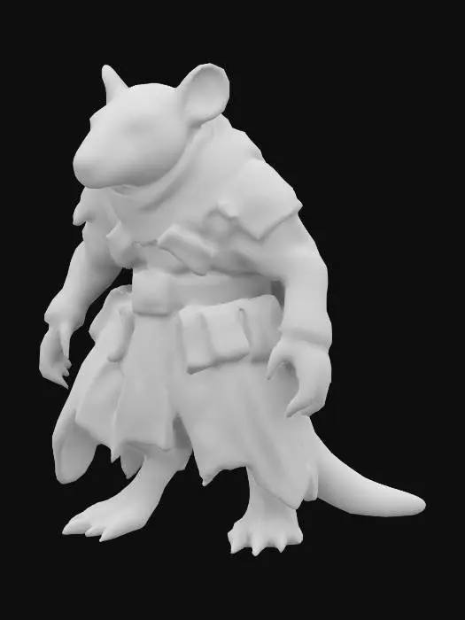 3D model for armadillo with apocalyptic desert clothing. The character should have humanoid features while retaining distinct armadillo traits such as a segmented shell and clawed limbs. The character should wear desert-themed attire that includes elements like tattered robes, protective gear, and accessories suited for a post-apocalyptic environment. The textures should highlight the rough, worn appearance of both the armadillo skin and the apocalyptic clothing.