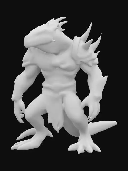 3D model for lizard with gothic armor in the style of Dark Souls. The character should have a reptilian appearance with detailed scales and sharp features. The armor should be intricate, dark, and menacing, with elements like spikes, engravings, and worn textures that suggest a battle-hardened warrior. facial expressions that convey a sense of strength and mystery. The textures should highlight the contrast between the lizard's natural skin and the gothic armor.