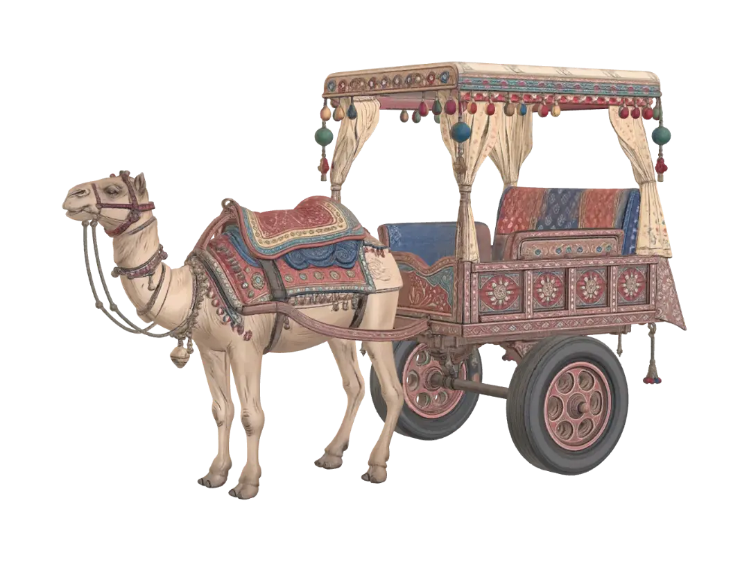 Ornate Camel Cart - Dusty 3D model, vytvořený pomocí AI