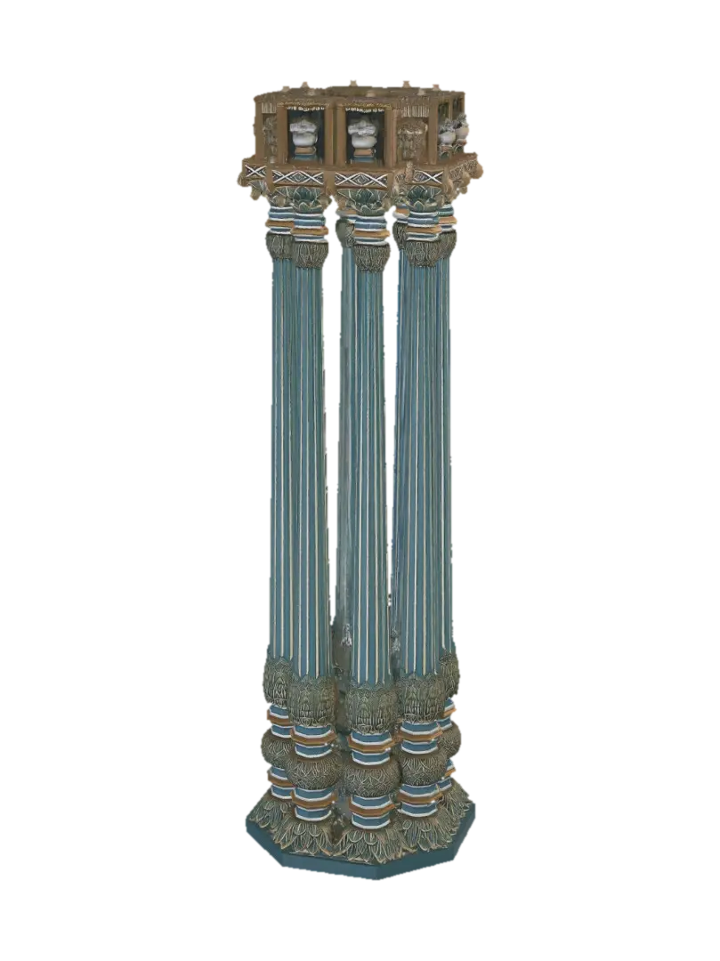 Teal Pillars in an Ornate Hall 3D model, vytvořený pomocí AI