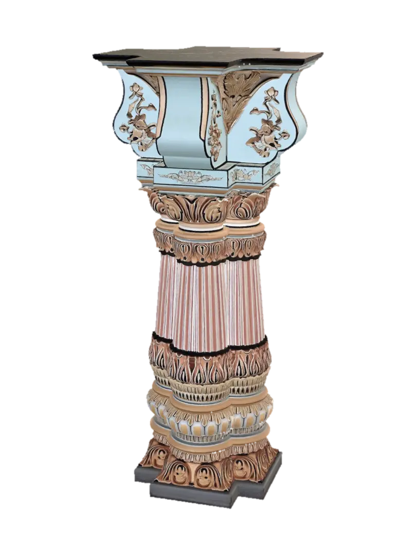 Ornate Turquoise Pillar in a Decorated Hall 3D model, vytvořený pomocí AI