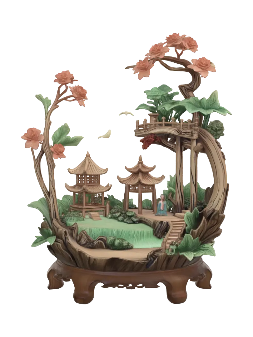 Woodland Pagoda Dreamscape 3D model, vytvořený pomocí AI