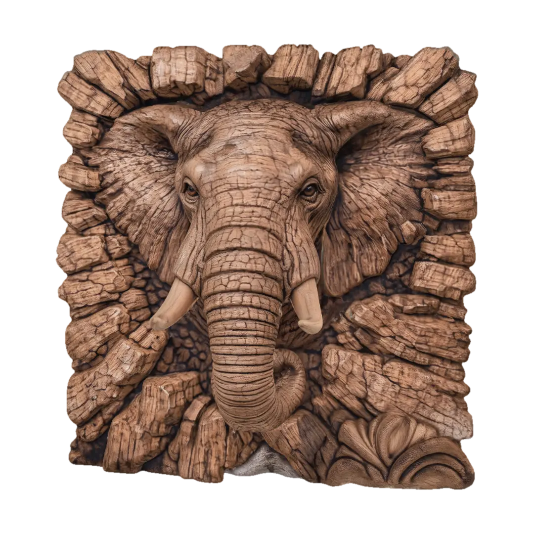 Elephant in a Bark Frame 由 krishnaprasadum28 创建 — 使用 Meshy AI 3D 生成器制作,免费下载 FBX OBJ GLB STL