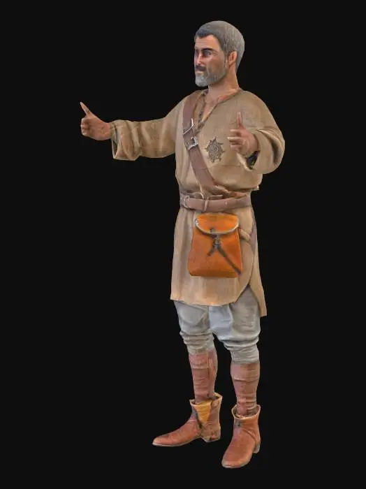 3D model for generate a game ready 3d model medieval male peasant in worn linen medieval tunic with belt and pouch
