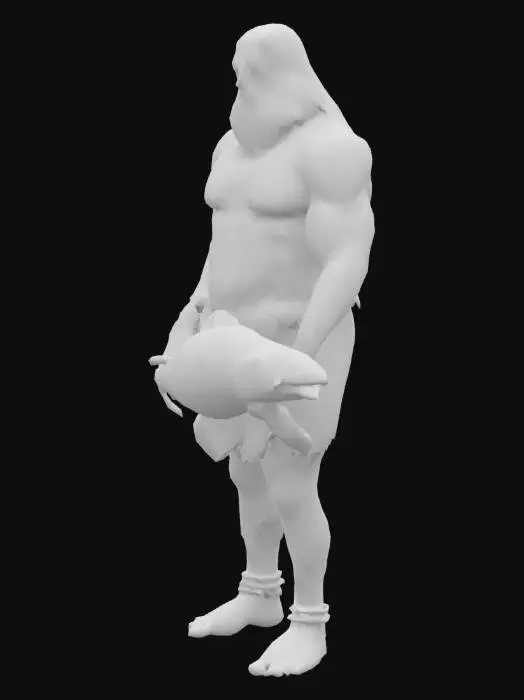 3D model for Crea un uomo di neanderthal che pesca, e ha nelle mani un pesce. Cerca di fare una figura ben definita.
