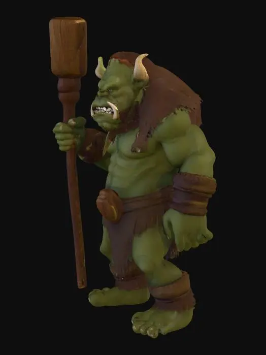 3D model for Low poly Ogre character wielding a large wooden club