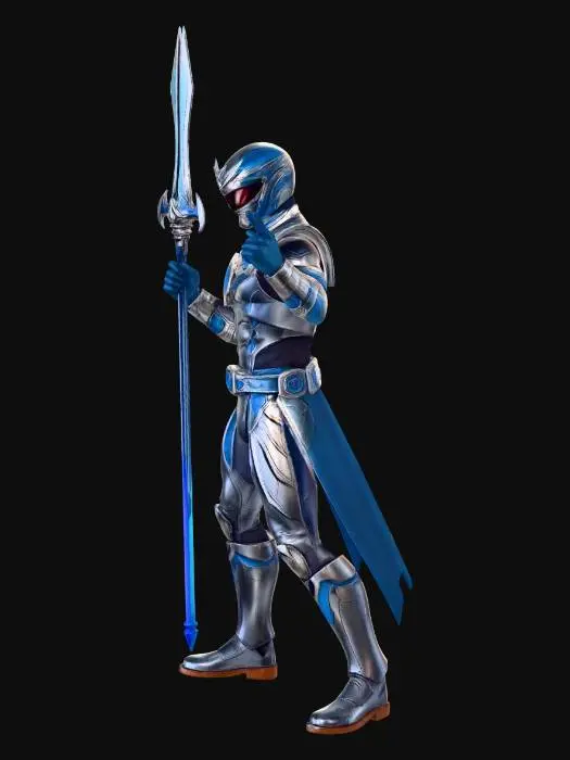 3D model for the blue mighty morphing power ranger as a D&D character with his power lance