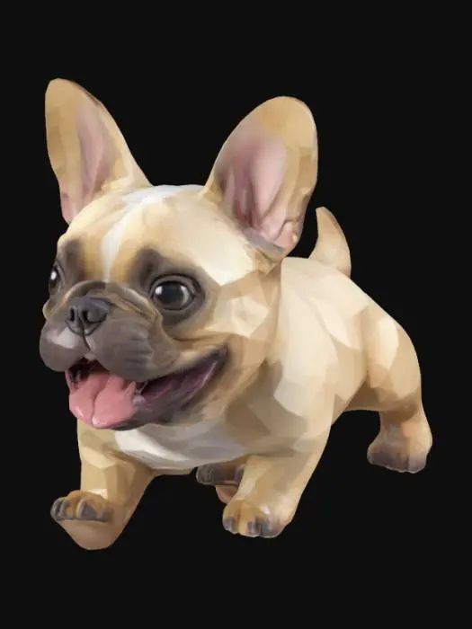 3D model for A quirky little french bulldog.  Low poly with a smirk on his face and his tongue poking out