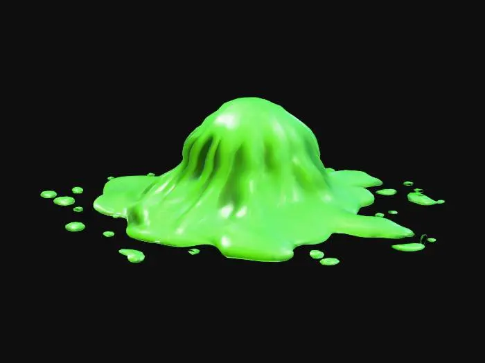 3D model for a nice green cartoony slime goo splat (supposed to go on a floor), style maybe a bit like nickelodeons. not too big not too little, make it a bit detailed, make it 3dish but dont make it too 3dish, its going to go on the floor as like a spillage.