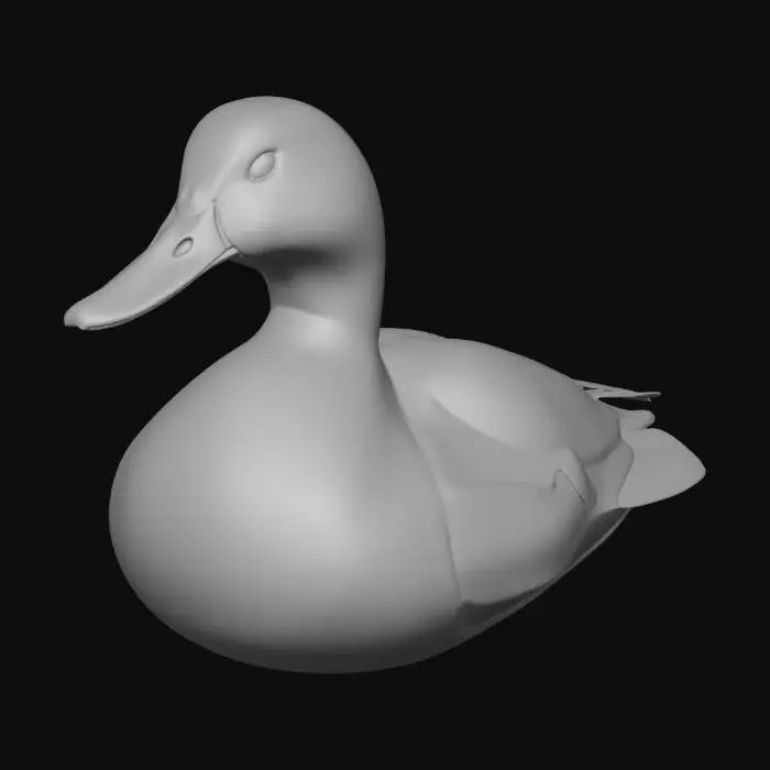 3D model for high-fidelity, low-poly optimized 3D model of a mallard duck. Hyper-realistic feather textures with a slight iridescent green sheen on the head. Clean manifold geometry, 4k PBR textures (diffuse, roughness, normal maps). Stylized but proportional, cinematic lighting, ready for Octane or Redshift render. White background.
