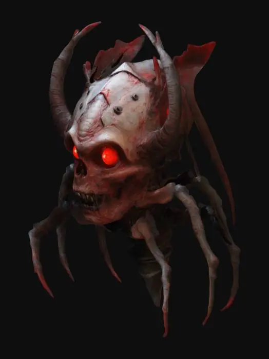 3D model for  Depict a grotesque creature that was once a Maltese helmet, now transformed into a low-slung, six-legged horror. The creature should exude an aura of dark malevolence and unease, fitting within a dark fantasy setting reminiscent of Elden Ring.
Helmet Base: The base form should be clearly identifiable as a corrupted morion or burgonet. Consider a morion with a high comb that has become a jagged, bony ridge along 