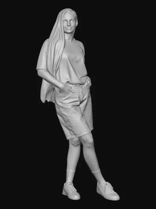 3D model for Long-Haired Casual in Denim Shorts