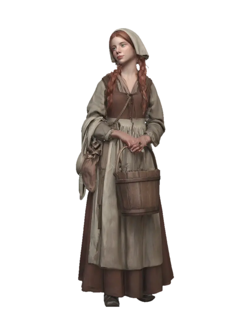 Peasant Maiden with a Basket 3D model, vytvořený pomocí AI