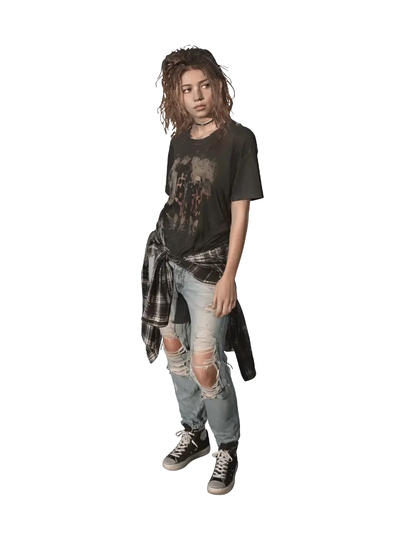 Ripped Denim Rebel - Edge 3D model, vytvořený pomocí AI