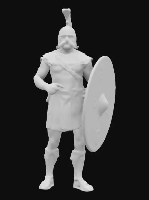 3D model for runic ancient village guard, handlebar mustache, oversized shield, Gaul 