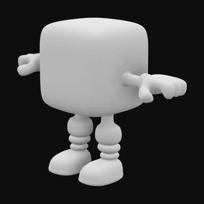 3D model for A dice with a set of 2 old-timey cartoon arms and a set of 2 cartoon legs in T-pose