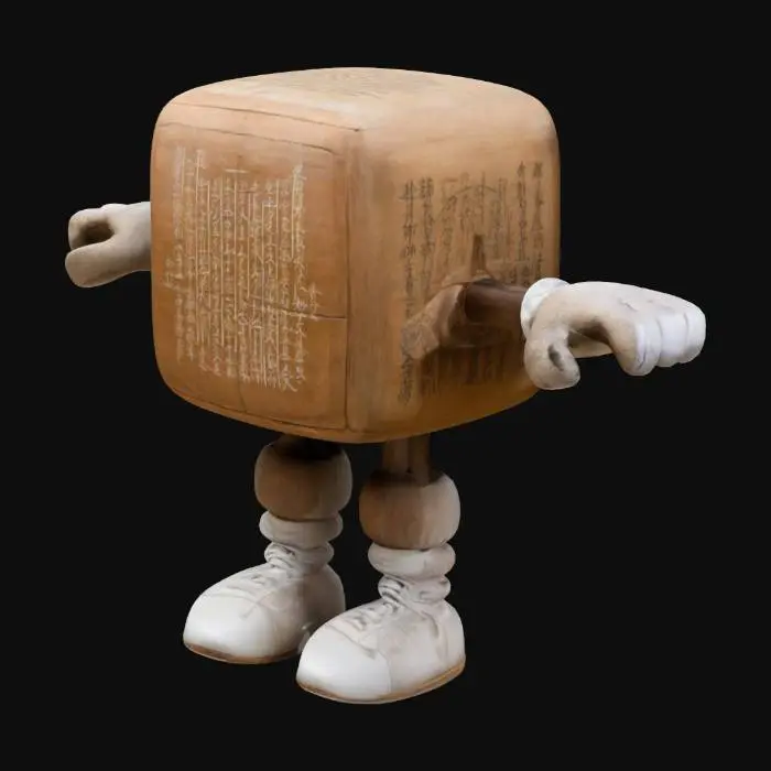 3D model for A dice with a set of 2 old-timey cartoon arms and a set of 2 cartoon legs in T-pose