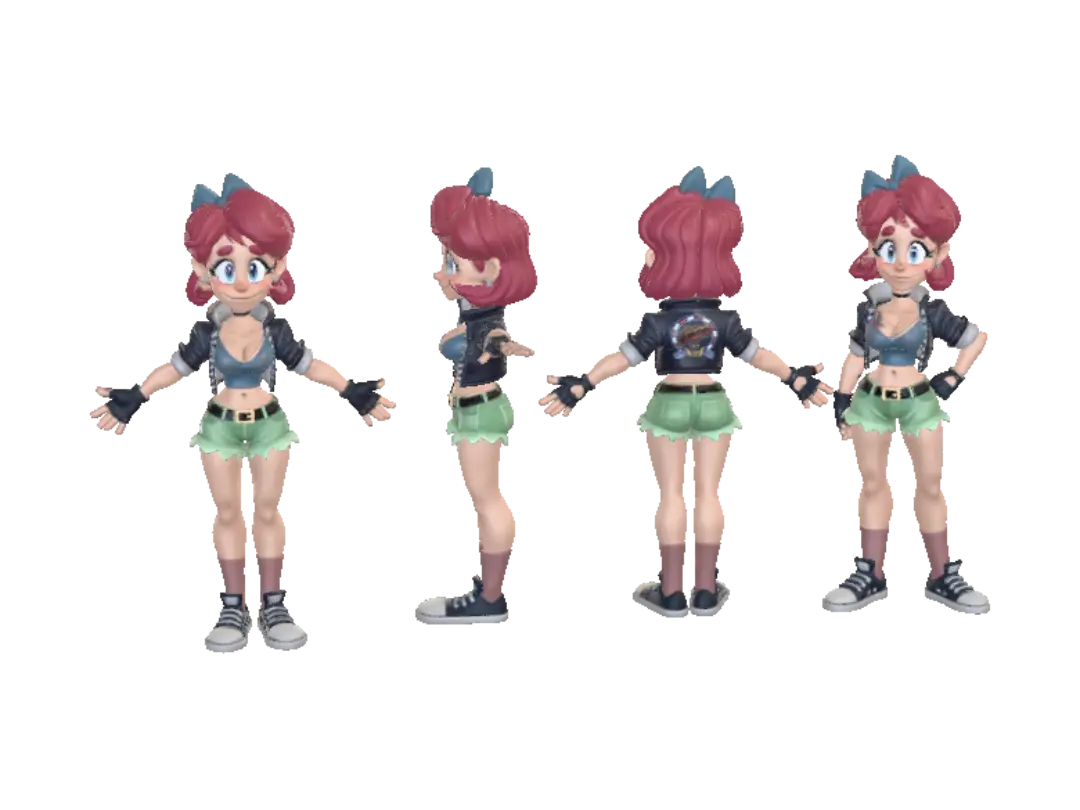 Scarlet Skips Character Turnaround - Sketchfab 3D model, AI generated