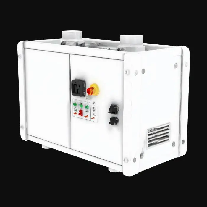 3D model for A Power box with a positive terminal and a negative terminal.
It should have a lot of details, but still be a rectangular box. MAin color should be grey.