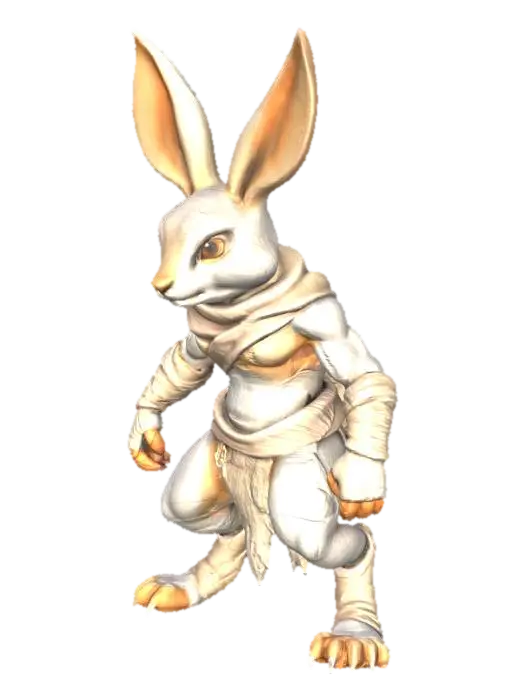 A lean and agile game-ready stylized humanoid Hare mmorpg character with soft white… 3D model, vytvořený pomocí AI