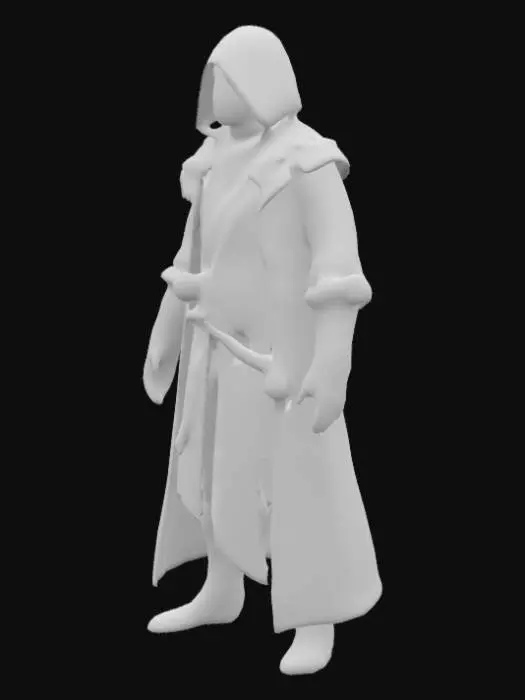 3D model for Thief, dishonored style, bandana on face, stylized clothes, eerie clothes, long clothes, middle ages
