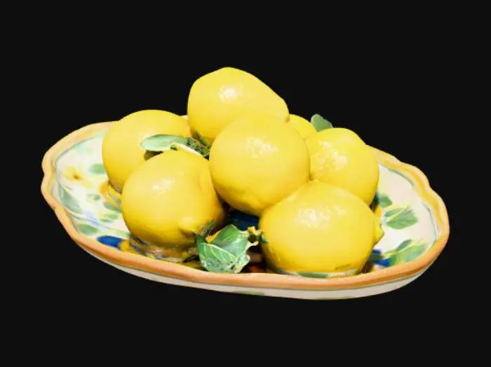 3D model for A high resolution hand painted ceramic platter with lemons in it, #PBR#