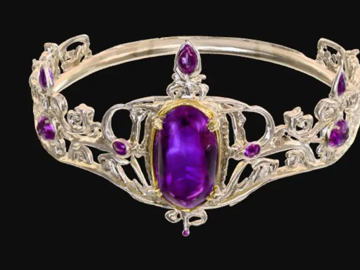 3D model for A filigree tiara with an oval shaped purple alexandrite gem